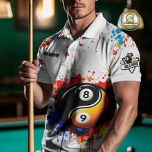 Load image into Gallery viewer, Funny Yin Yang 8 Ball &amp; 9 Ball Colorful Splash Custom Men's Billiard Shirts, Pool Jerseys|White TDM4018