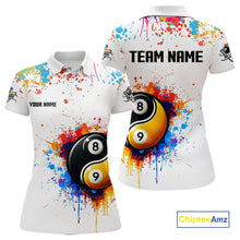 Load image into Gallery viewer, Funny Yin Yang 8 Ball &amp; 9 Ball Colorful Splash Custom Women's Billiard Shirts, Pool Jerseys|White TDM4018