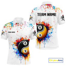 Load image into Gallery viewer, Funny Yin Yang 8 Ball &amp; 9 Ball Colorful Splash Custom Men's Billiard Shirts, Pool Jerseys|White TDM4018