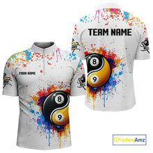 Load image into Gallery viewer, Funny Yin Yang 8 Ball &amp; 9 Ball Colorful Splash Custom Men's Billiard Shirts, Pool Jerseys|White TDM4018