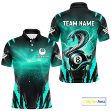 Load image into Gallery viewer, Customized Thunder Lightning Cobra Snake Men Billiard Shirt, 8 Ball Billiard Team Jersey|Turquoise TDM4020