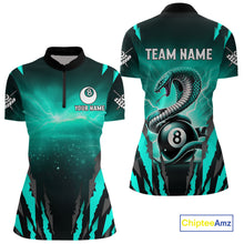 Load image into Gallery viewer, Customized Thunder Lightning Cobra Snake Women Billiard Shirt, 8 Ball Billiard Team Jersey|Turquoise TDM4020