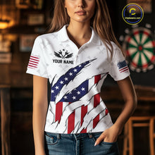 Load image into Gallery viewer, US Flag Patriotic Dart Shirt With Pocket Option For Women Custom Darts Jersey TDM4024