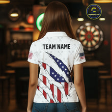 Load image into Gallery viewer, US Flag Patriotic Dart Shirt With Pocket Option For Women Custom Darts Jersey TDM4024