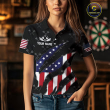 Load image into Gallery viewer, Personalized American Flag Patriotic Dart Shirts For Women – Darts Team Jerseys Polo &amp; 1/4 Zip|Black TDM4025