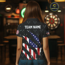Load image into Gallery viewer, Personalized American Flag Patriotic Dart Shirts For Women – Darts Team Jerseys Polo &amp; 1/4 Zip|Black TDM4025