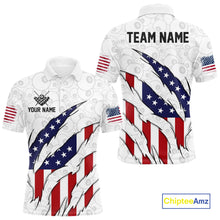 Load image into Gallery viewer, Personalized American Flag Billiard Shirts For Men, Patriotic 8 Ball Pool Team Jersey | White TDM4026