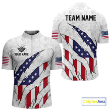 Load image into Gallery viewer, Personalized American Flag Billiard Shirts For Men, Patriotic 8 Ball Pool Team Jersey | White TDM4026
