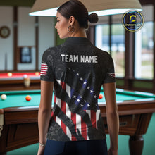 Load image into Gallery viewer, Personalized American Flag Billiard Shirts For Women, Patriotic 8 Ball Pool Team Jersey | Black TDM4027