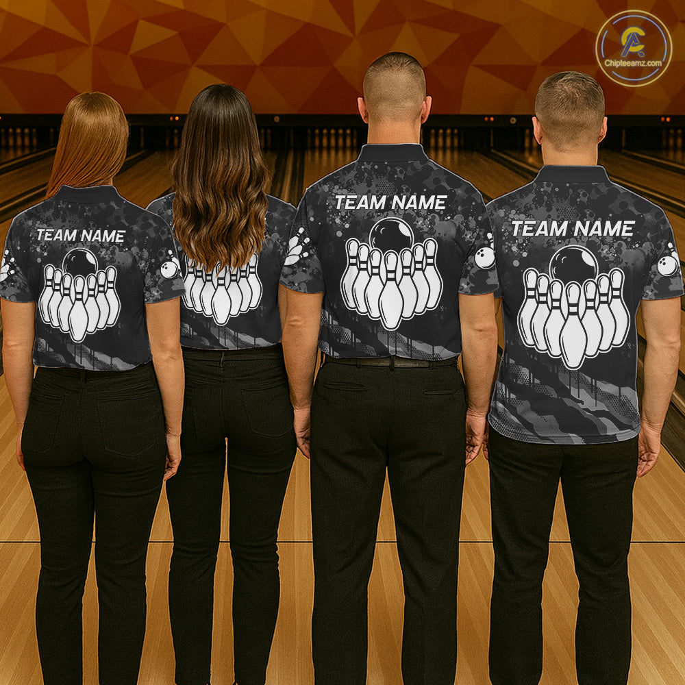 Personalized Grunge Camo Bowling Jersey For Men, Bowling League Team Shirts Polo & 1/4 Zip TDM6542