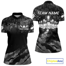 Load image into Gallery viewer, Custom Black And Grey Camo Bowling Shirt For Women, Grunge Bowling Team Jersey Polo &amp; 1/4 Zip TDM6543
