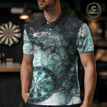 Load image into Gallery viewer, Man wearing a turquoise butterfly smoke darts jersey front view.