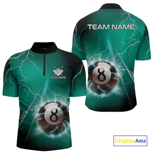 Personalized Turquoise Thunder Lightning 8 Ball Pool Billiard Shirt For Men, Billiard Team Jersey TDM4609