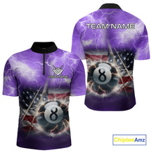 Load image into Gallery viewer, Purple American Flag Thunder Lightning 8 Ball Billiard Shirt For Men Custom Pool Team Jersey TDM4611