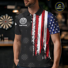 Load image into Gallery viewer, Personalized Grunge American Flag Dart Polo &amp; Quarter Zip For Men Custom Patriotic Darts Jerseys TDM4618