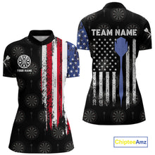 Load image into Gallery viewer, Personalized Grunge American Flag Dart Polo &amp; Quarter Zip For Women Custom Patriotic Darts Jerseys TDM4618