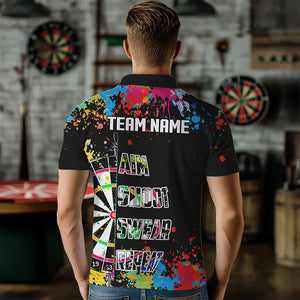 Funny Dartboards Colorful Paint Aim Shoot Swear Repeat Custom Men Darts Shirt, Dart Jerseys |Black TDM2778