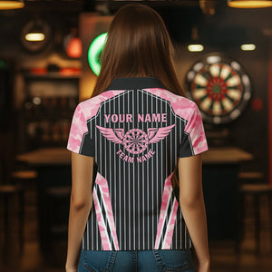 Pink Camo Dartboard Pulse Heartbeat Custom Women Dart Shirts, Funny Wings Cool Dart Team Jerseys TDM2787