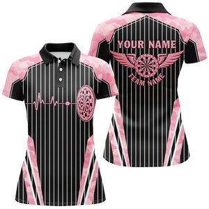 Pink Camo Dartboard Pulse Heartbeat Custom Women Dart Shirts, Funny Wings Cool Dart Team Jerseys TDM2787