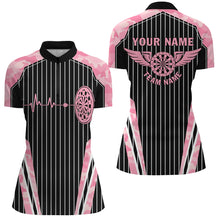 Load image into Gallery viewer, Pink Camo Dartboard Pulse Heartbeat Custom Women Dart Shirts, Funny Wings Cool Dart Team Jerseys TDM2787