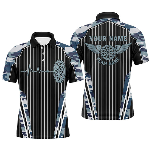 Blue Camo Dartboard Pulse Heartbeat Custom Men Dart Shirts, Funny Wings Cool Dart Team Jerseys TDM2788