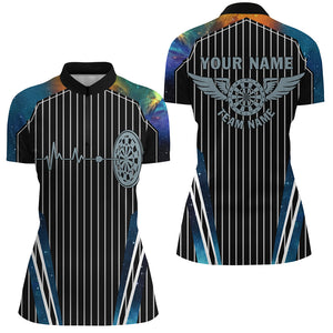 Blue Galaxy Dartboard Pulse Heartbeat Custom Women Dart Shirts, Funny Wings Cool Dart Team Jerseys TDM2789