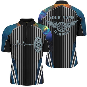 Blue Galaxy Dartboard Pulse Heartbeat Custom Men Dart Shirts, Funny Wings Cool Dart Team Jerseys TDM2789