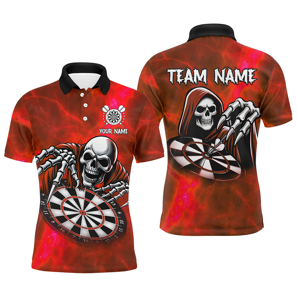 Grim Reaper Custom Red Dart Shirts For Men, Personalized Name 3D Skull Dart Team Jerseys TDM3019