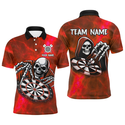 Grim Reaper Custom Red Dart Shirts For Men, Personalized Name 3D Skull Dart Team Jerseys TDM3019