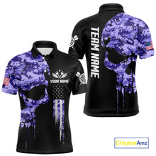 Load image into Gallery viewer, Purple Camouflage Skull Darts Shirt For Men Custom Patriotic US Flag Darts Jersey Polo &amp; 1/4 Zip TDM5250