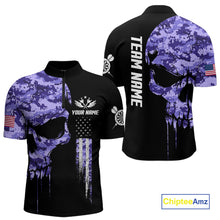 Load image into Gallery viewer, Purple Camouflage Skull Darts Shirt For Men Custom Patriotic US Flag Darts Jersey Polo &amp; 1/4 Zip TDM5250