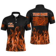 Load image into Gallery viewer, 3D Orange Flaming American Flag Men Billiard Shirt Custom Patriotic Pool Player Billiard Jersey TDM3453
