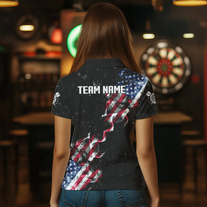 Custom US Flag Smoke Women's Darts Shirt With Pocket, Patriotic Darts Jersey TDM3455