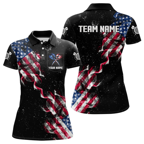 Custom US Flag Smoke Women's Darts Shirt With Pocket, Patriotic Darts Jersey TDM3455