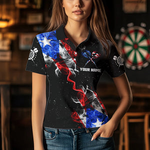 Customized Grunge US Flag Smoke Darts Polo & Quarter-Zip Shirts, Patriotic Darts Jerseys For Women TDM3456