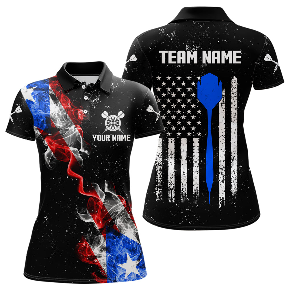 Smoke Puerto Rico US Flag Custom Darts Shirt For Women, Patriotic Darts Jersey Team Polo & 1/4 Zip TDM3456