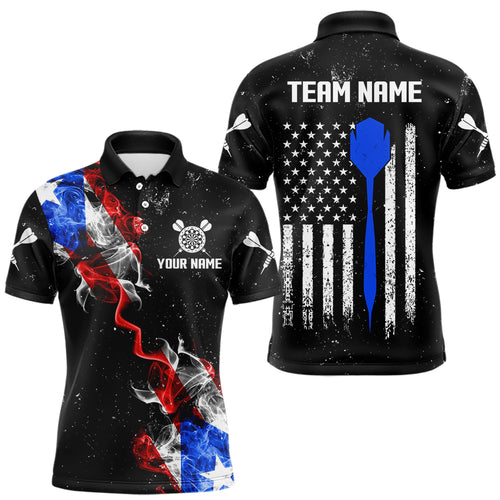 Smoke Puerto Rico US Flag Custom Darts Shirt For Men, Patriotic Darts Jersey Team Polo & 1/4 Zip TDM3456
