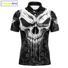 Load image into Gallery viewer, Personalized Skull 8 Ball Billiard Shirt For Men Custom Pool Team Jersey Polo &amp; 1/4 Zip |White TDM6362