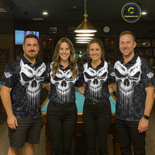 Load image into Gallery viewer, Personalized Skull 8 Ball Billiard Shirt For Men Custom Pool Team Jersey Polo &amp; 1/4 Zip |White TDM6362