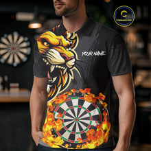 Load image into Gallery viewer, Funny Darts Flame Lion Custom Polo &amp; Quarter-Zip, Personalized Men Dart Shirts Dart Jerseys TDM4033