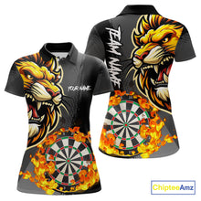 Load image into Gallery viewer, Funny Darts Flame Lion Custom Polo &amp; Quarter-Zip, Personalized Women Dart Shirts Dart Jerseys TDM4033