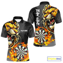Load image into Gallery viewer, Funny Darts Flame Lion Custom Polo &amp; Quarter-Zip, Personalized Men Dart Shirts Dart Jerseys TDM4033