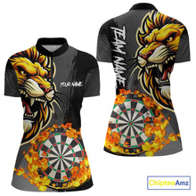 Load image into Gallery viewer, Funny Darts Flame Lion Custom Polo &amp; Quarter-Zip, Personalized Women Dart Shirts Dart Jerseys TDM4033