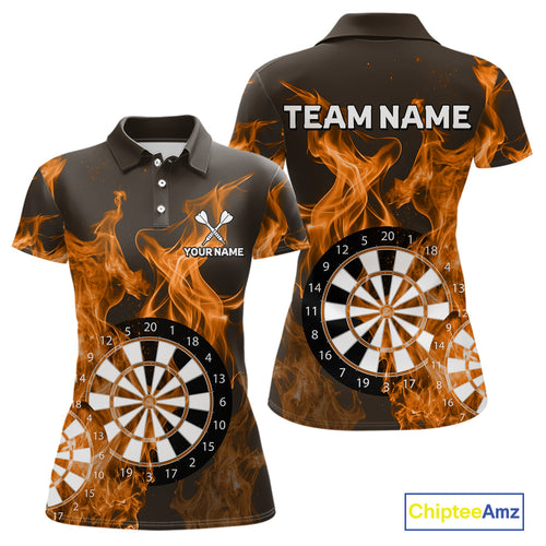 Orange Flaming Dartboard Darts Polo & Quarter Zip Custom Dart Shirts For Women Team Dart Jerseys TDM4229