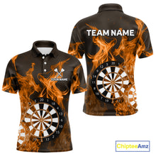 Load image into Gallery viewer, Orange Flaming Dartboard Darts Polo &amp; Quarter Zip Custom Dart Shirts For Men Team Dart Jerseys TDM4229