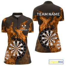 Load image into Gallery viewer, Orange Flaming Dartboard Darts Polo &amp; Quarter Zip Custom Dart Shirts For Women Team Dart Jerseys TDM4229