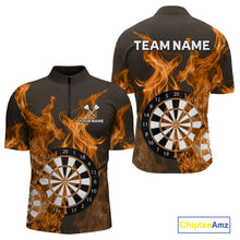 Load image into Gallery viewer, Orange Flaming Dartboard Darts Polo &amp; Quarter Zip Custom Dart Shirts For Men Team Dart Jerseys TDM4229