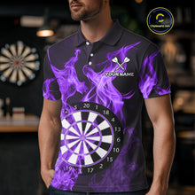Load image into Gallery viewer, Purple Flaming Dartboard Darts Polo &amp; Quarter Zip Custom Dart Shirts For Men Team Dart Jerseys TDM4230