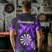 Load image into Gallery viewer, Purple Flaming Dartboard Darts Polo &amp; Quarter Zip Custom Dart Shirts For Men Team Dart Jerseys TDM4230