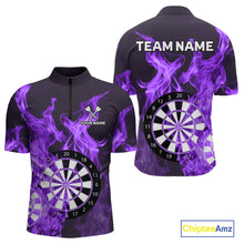 Load image into Gallery viewer, Purple Flaming Dartboard Darts Polo &amp; Quarter Zip Custom Dart Shirts For Men Team Dart Jerseys TDM4230